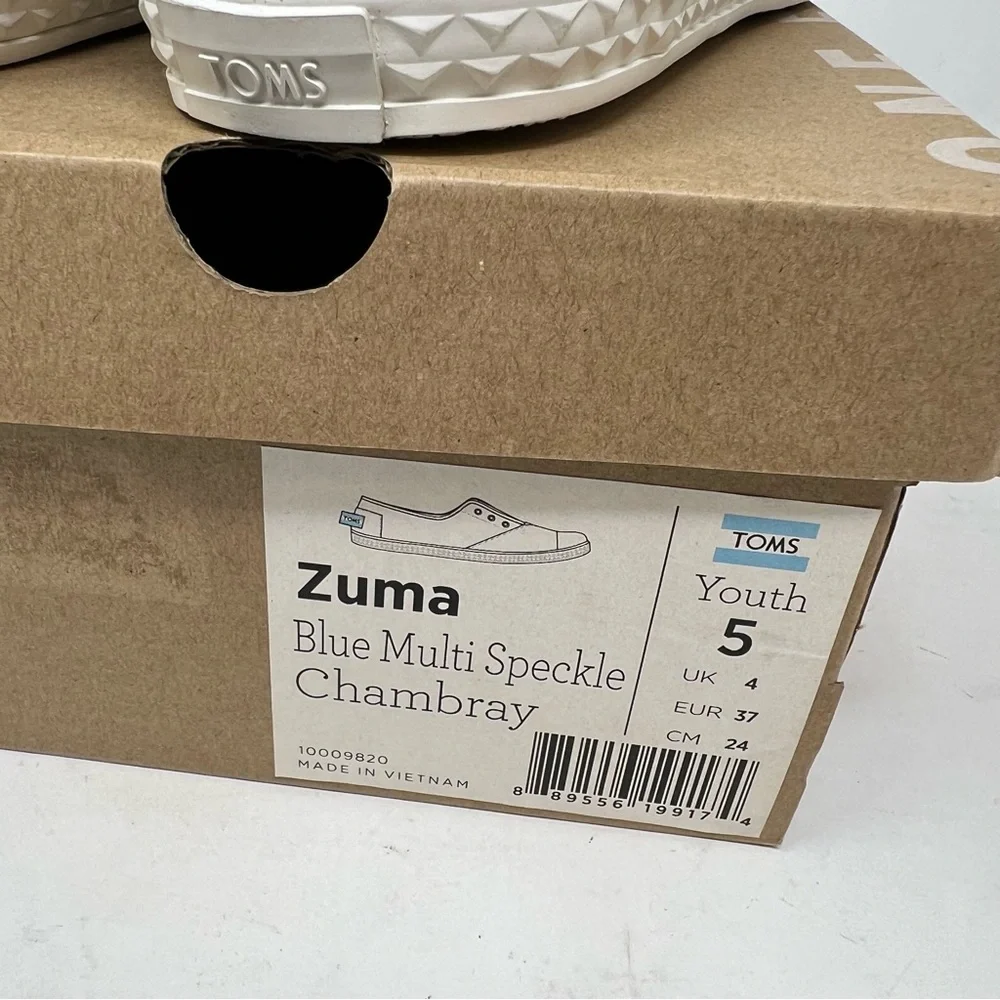 TOMS Zuma Youth 5 Blue Speckled Chambray Lace Up Sneakers New in Box